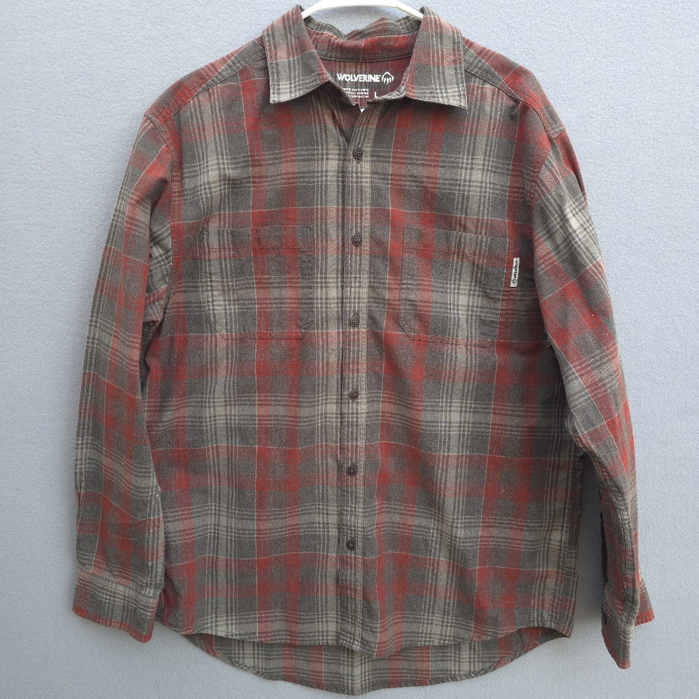 Wolverine Men's Large Red and Gray Plaid Shirt